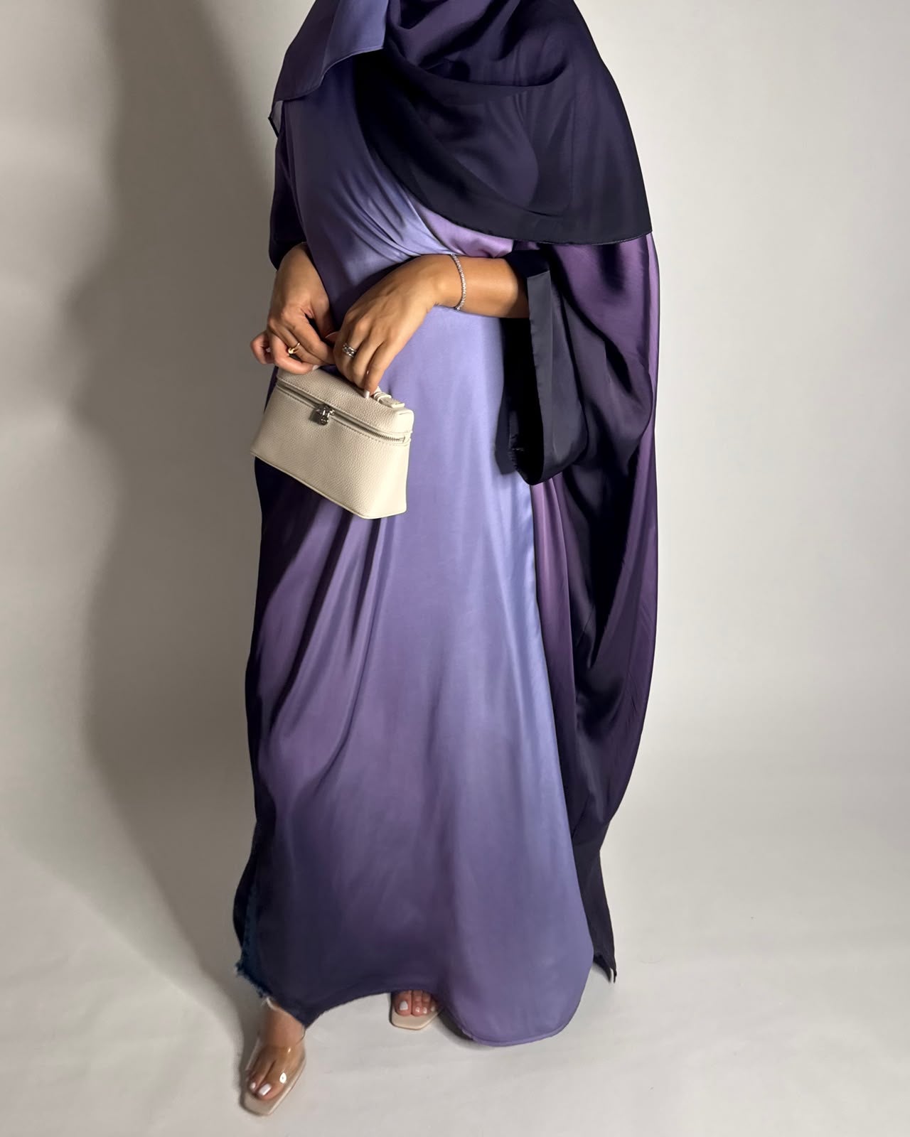 A619 - Purple Ombre Summery Bisht Cut Abaya with Matching Head Scarf