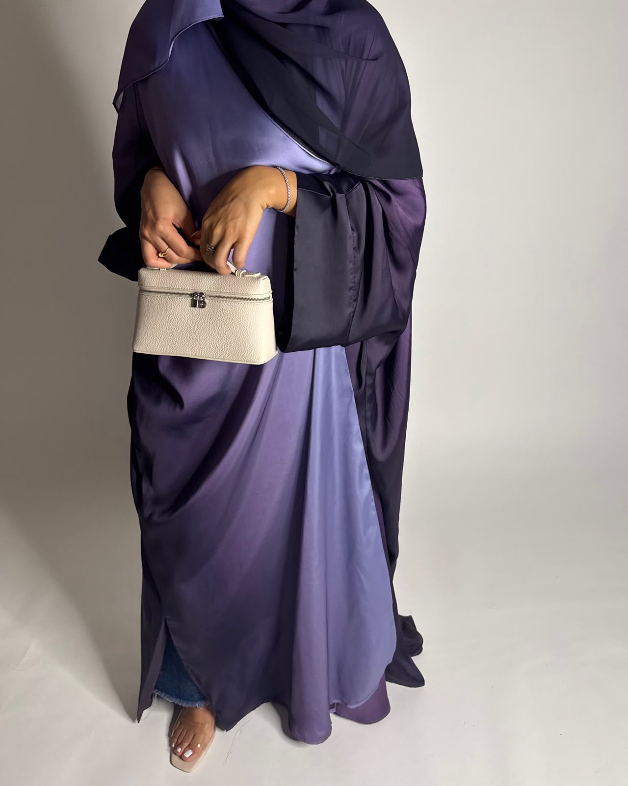 A619 - Purple Ombre Summery Bisht Cut Abaya with Matching Head Scarf