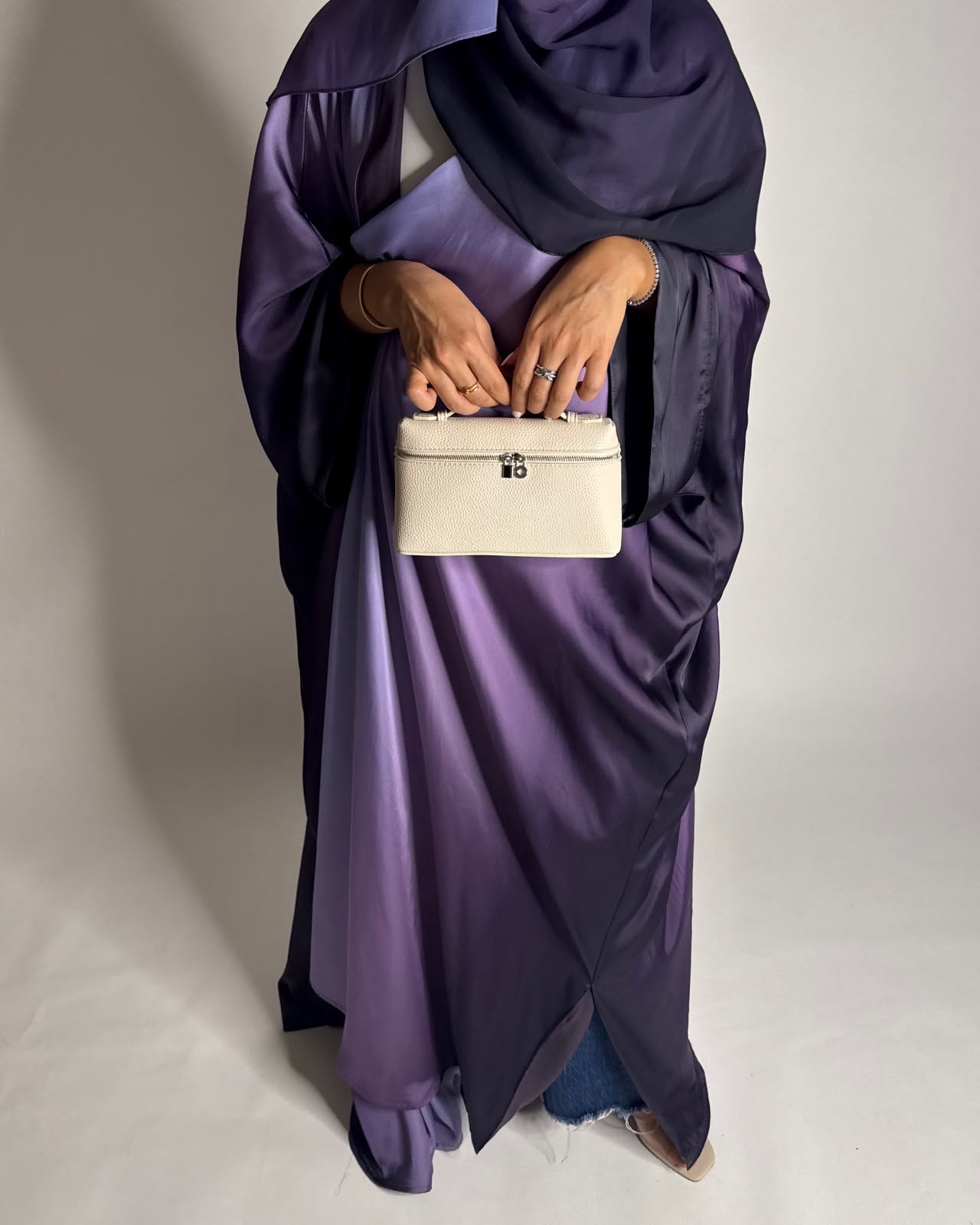 A619 - Purple Ombre Summery Bisht Cut Abaya with Matching Head Scarf