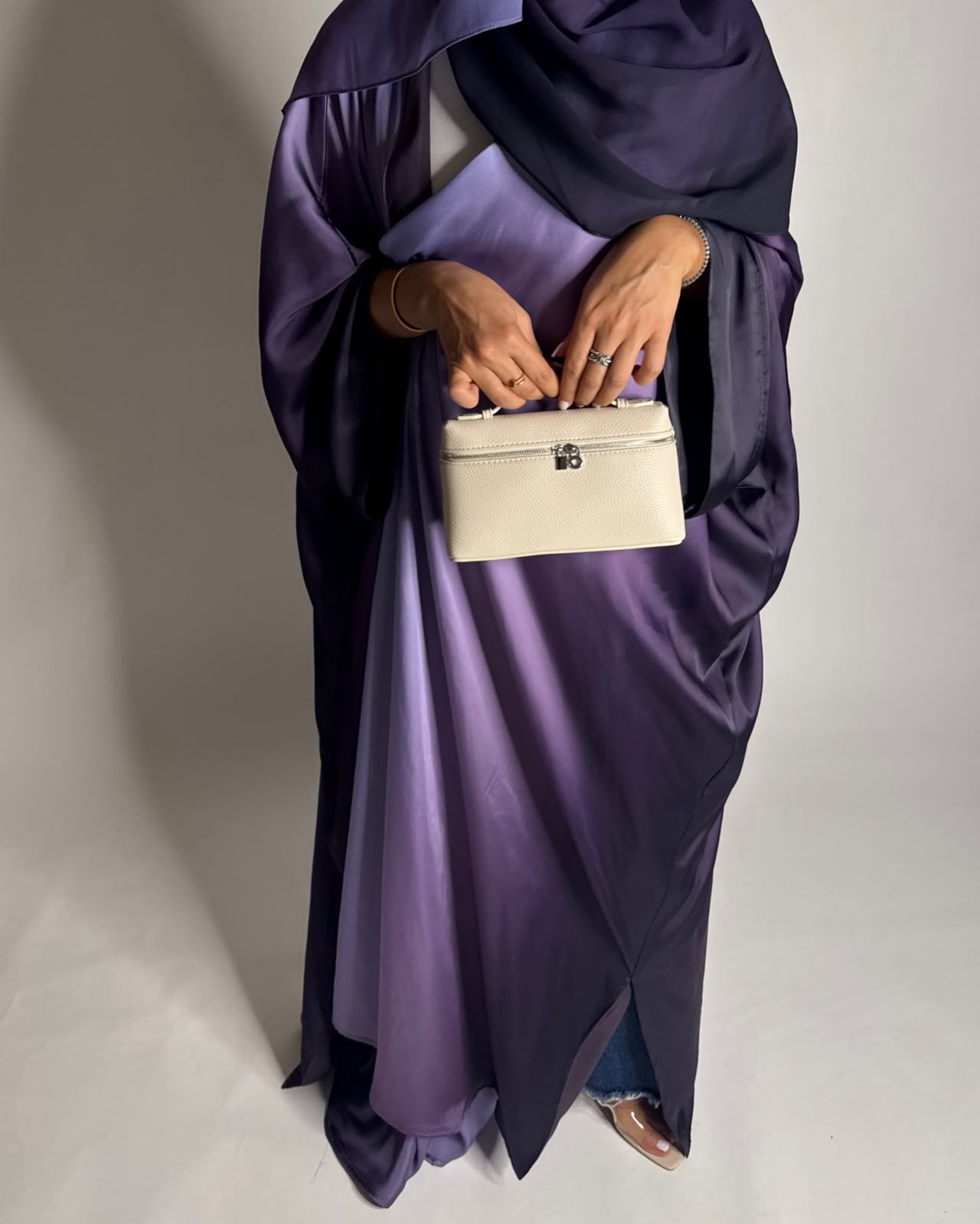 A619 - Purple Ombre Summery Bisht Cut Abaya with Matching Head Scarf