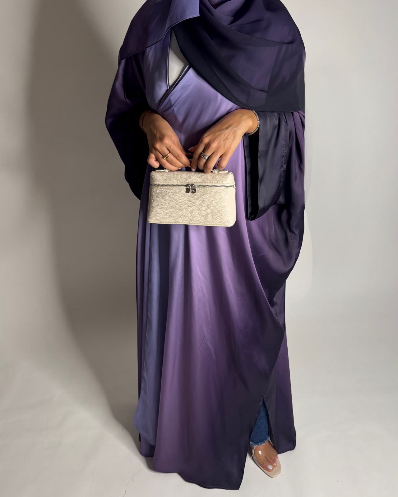 A619 - Purple Ombre Summery Bisht Cut Abaya with Matching Head Scarf