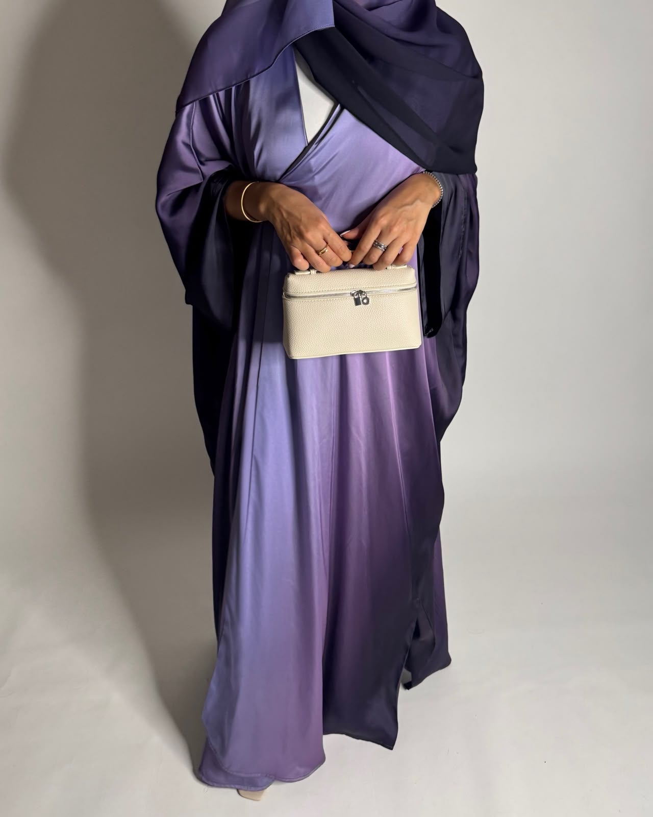 A619 - Purple Ombre Summery Bisht Cut Abaya with Matching Head Scarf