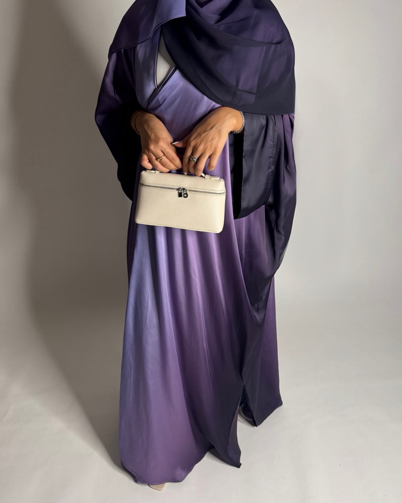 A619 - Purple Ombre Summery Bisht Cut Abaya with Matching Head Scarf