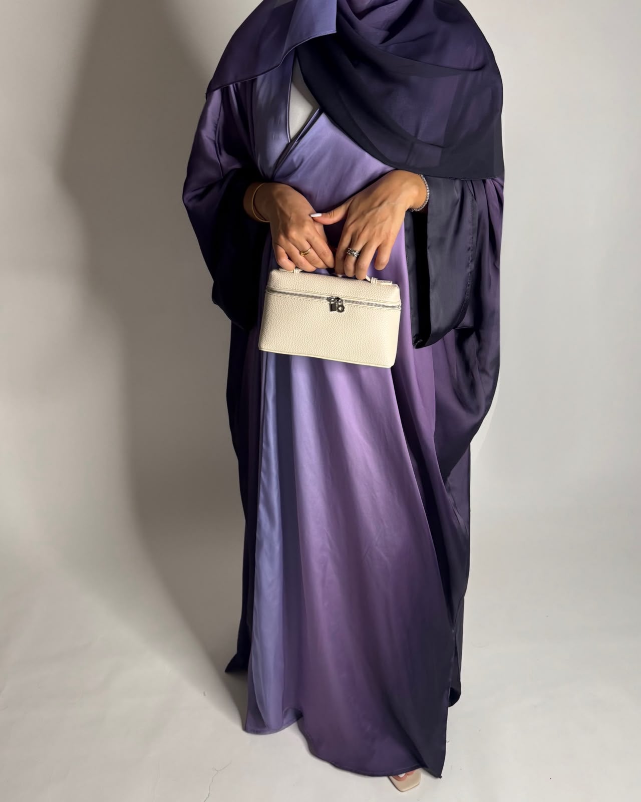 A619 - Purple Ombre Summery Bisht Cut Abaya with Matching Head Scarf