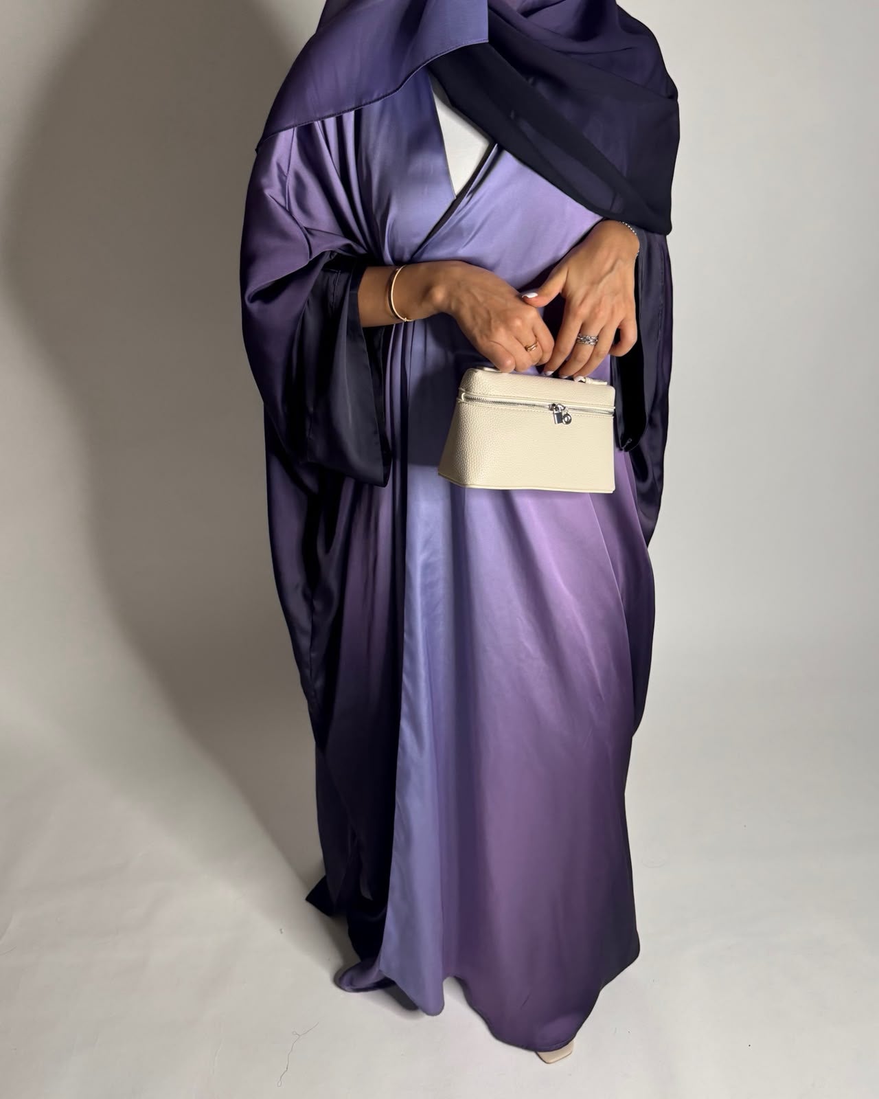 A619 - Purple Ombre Summery Bisht Cut Abaya with Matching Head Scarf