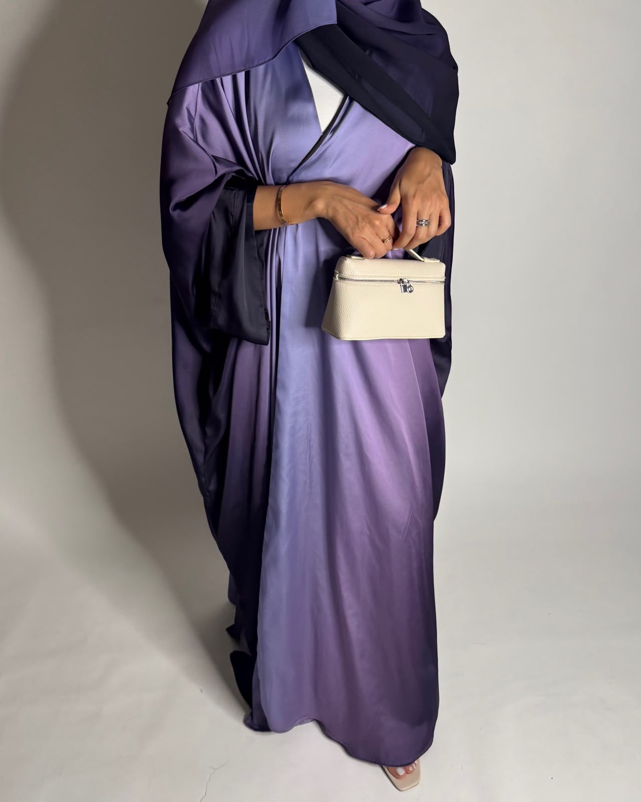 A619 - Purple Ombre Summery Bisht Cut Abaya with Matching Head Scarf