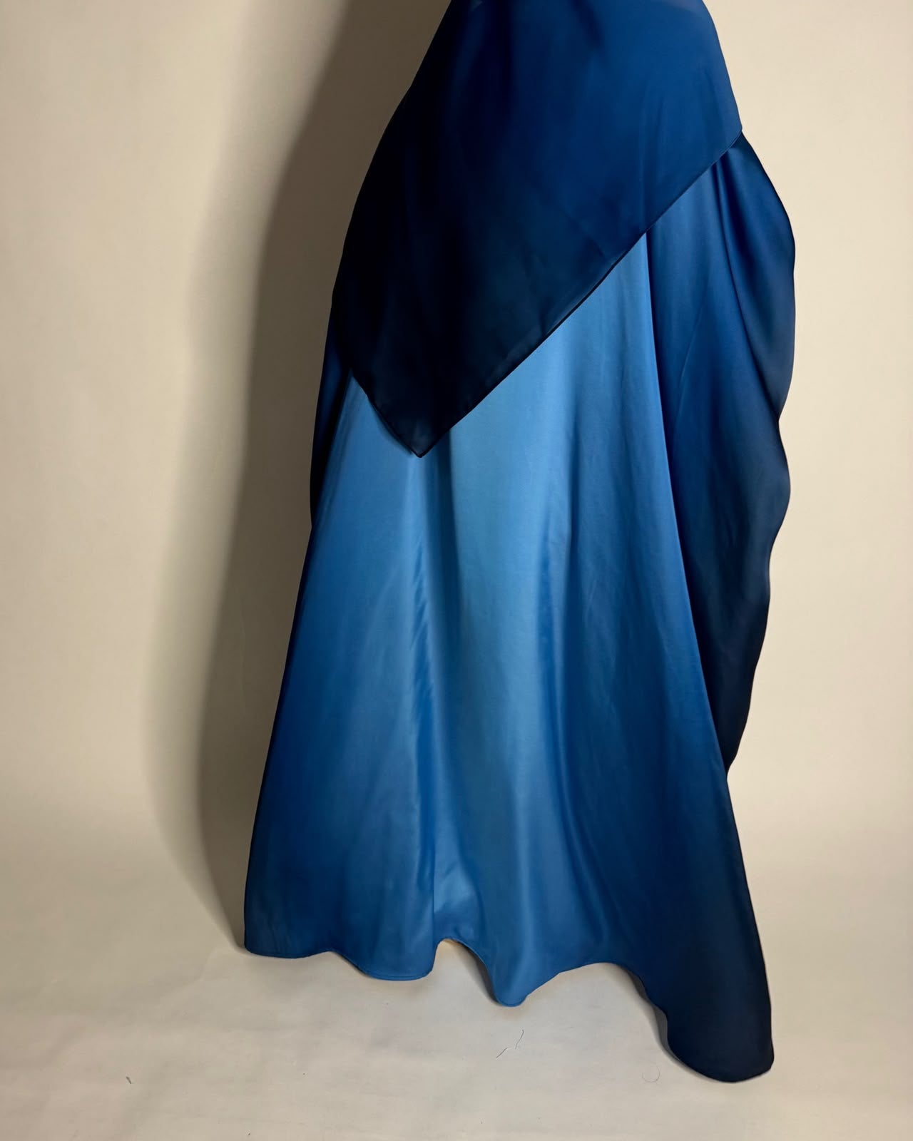 A621 - Shades Of Blue Ombre Summery Bisht Cut Abaya with Matching Head Scarf