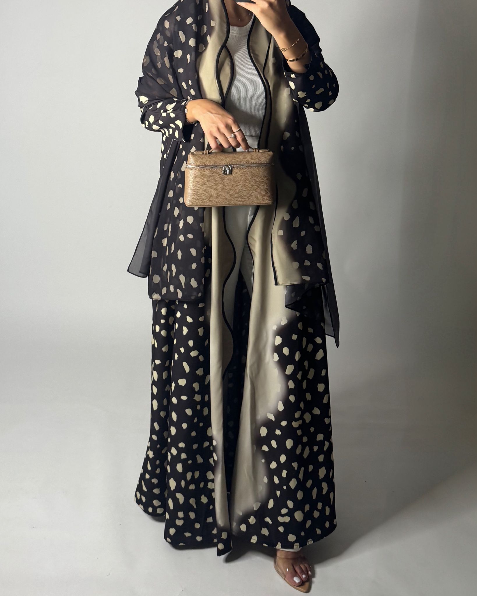 A647 - Waves Leopard Print A-CUT Shades of Brown Abaya & Matching Head Scarf