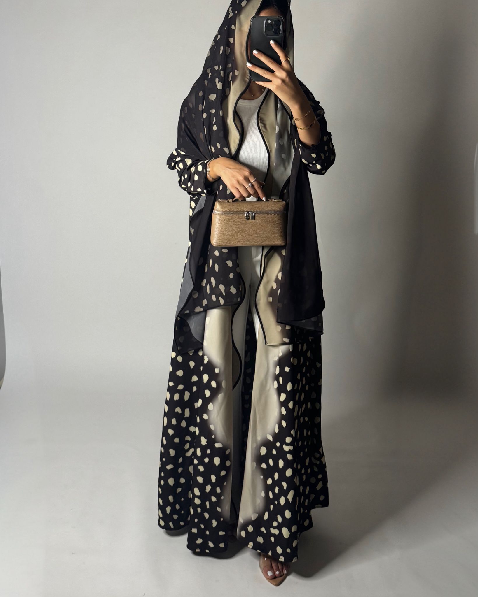 A647 - Waves Leopard Print A-CUT Shades of Brown Abaya & Matching Head Scarf