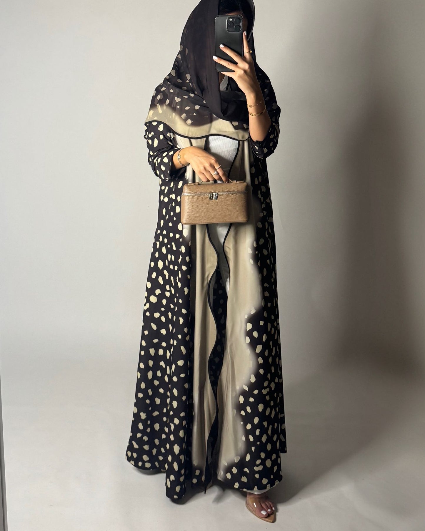 A647 - Waves Leopard Print A-CUT Shades of Brown Abaya & Matching Head Scarf