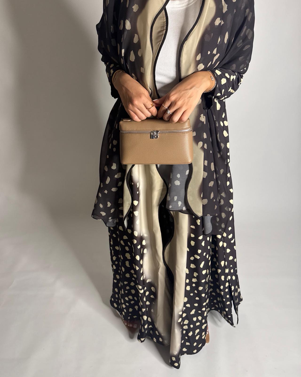 A647 - Waves Leopard Print A-CUT Shades of Brown Abaya & Matching Head Scarf