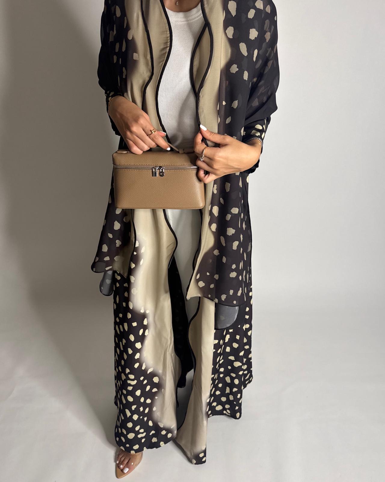 A647 - Waves Leopard Print A-CUT Shades of Brown Abaya & Matching Head Scarf