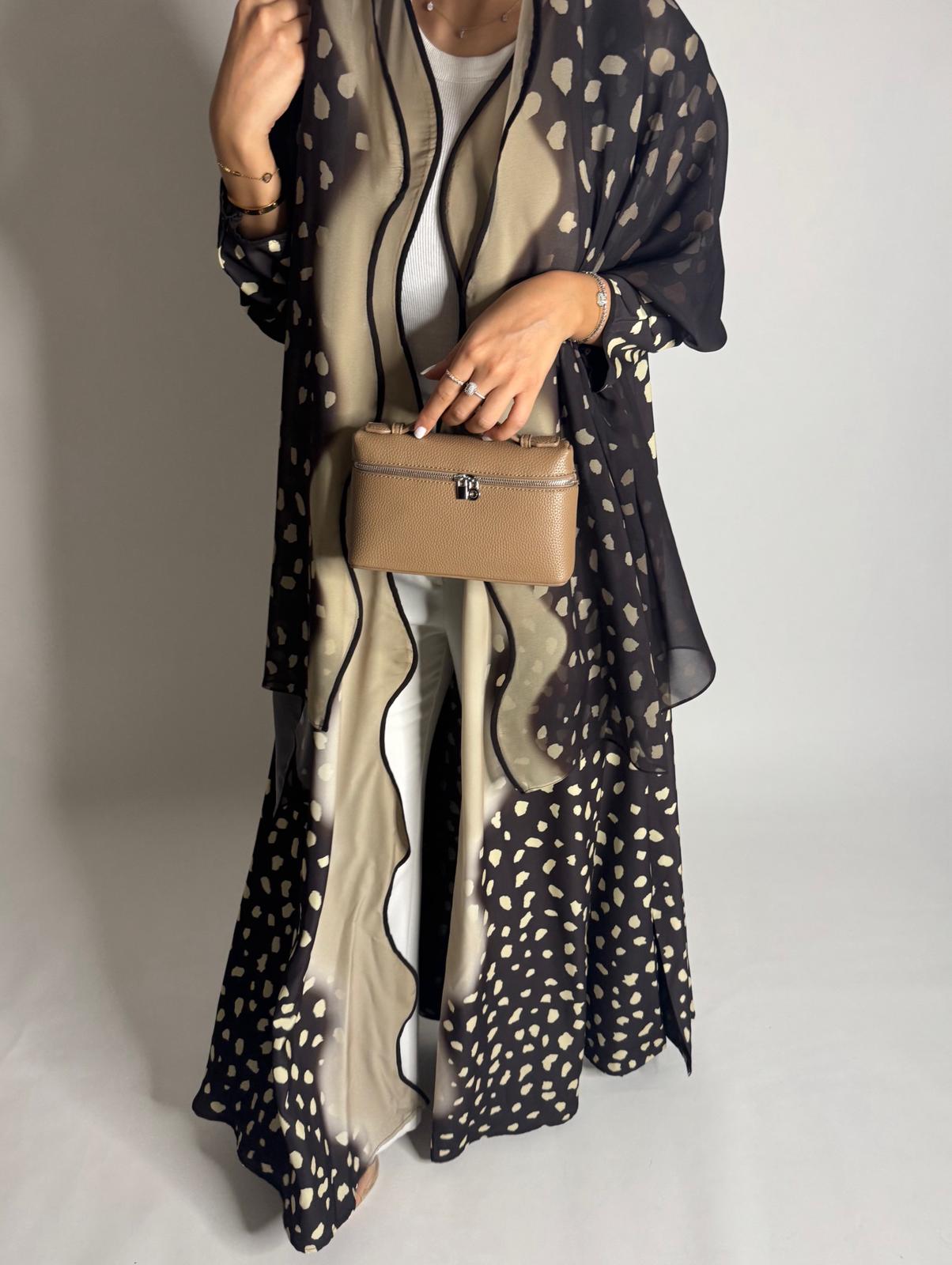 A647 - Waves Leopard Print A-CUT Shades of Brown Abaya & Matching Head Scarf