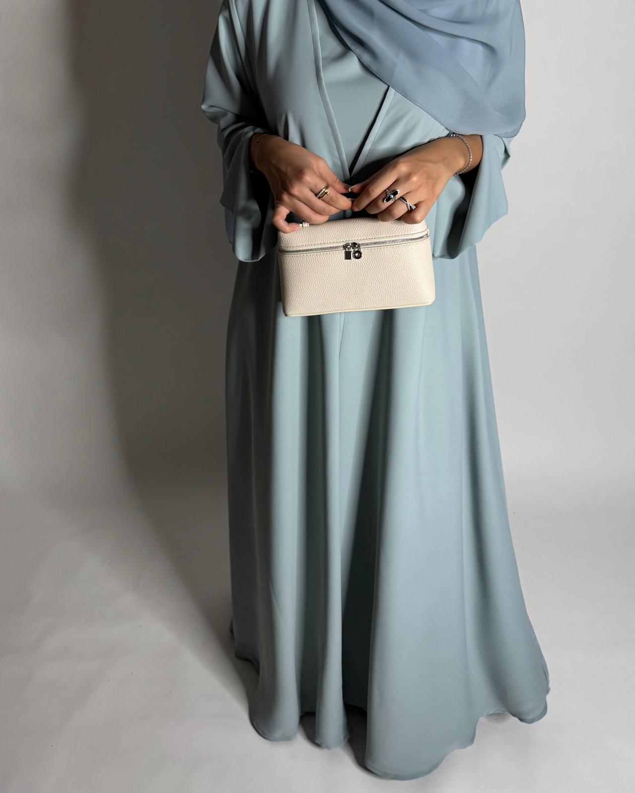 A650 - Blue Flowy Abaya with Flared Sleeves, Under Abaya Dress & Head Scarf