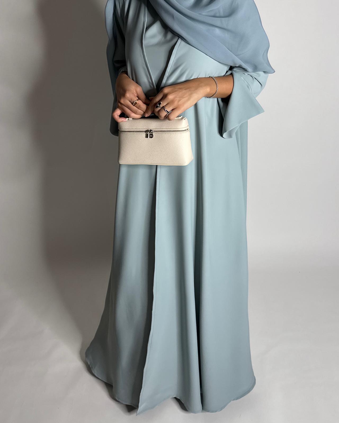 A650 - Blue Flowy Abaya with Flared Sleeves, Under Abaya Dress & Head Scarf