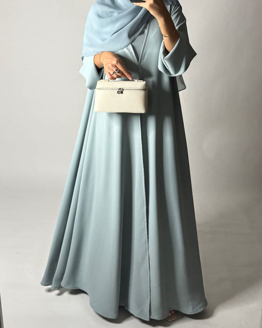 A650 - Blue Flowy Abaya with Flared Sleeves, Under Abaya Dress & Head Scarf