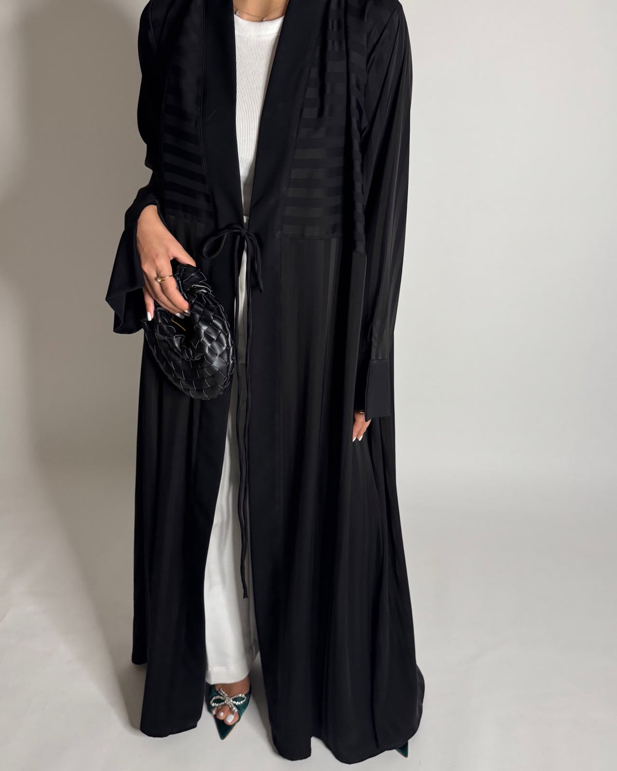 A658 - Black Striped A-CUT Abaya & Head Scarf