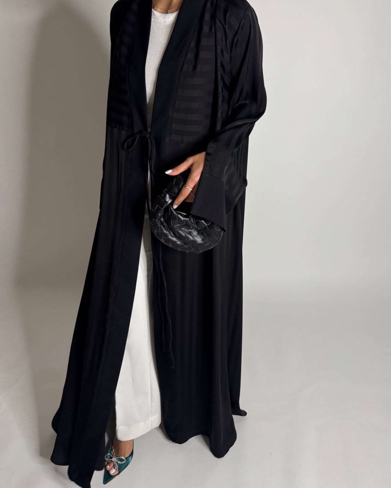 A658 - Black Striped A-CUT Abaya & Head Scarf