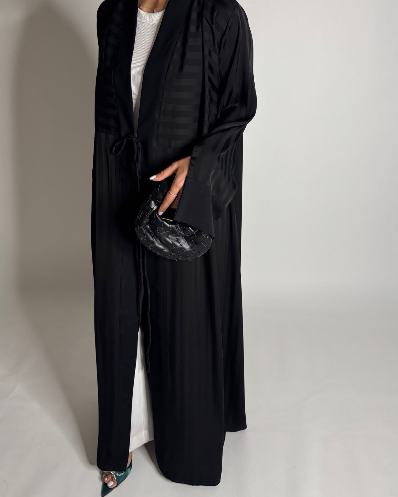 A658 - Black Striped A-CUT Abaya & Head Scarf