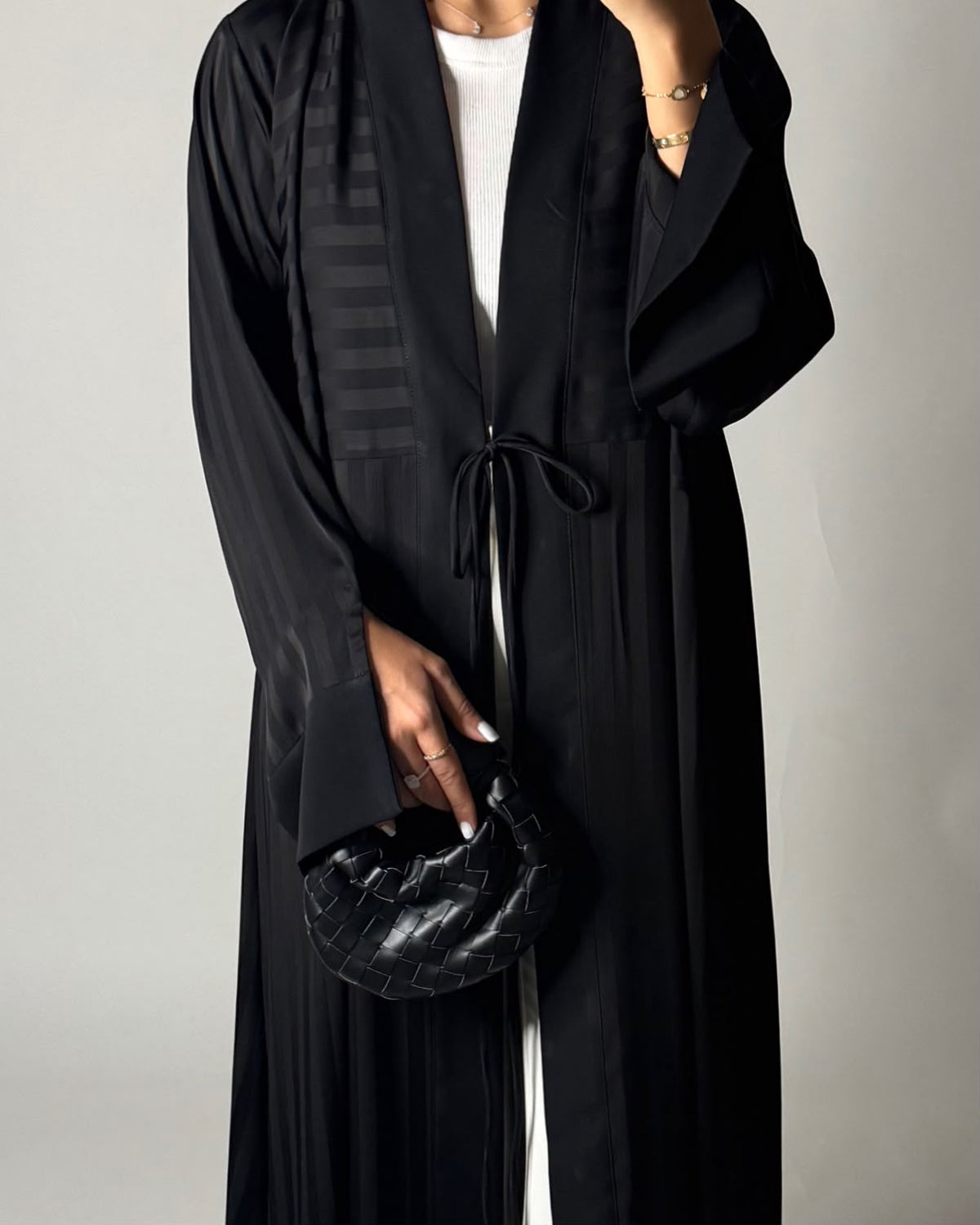 A658 - Black Striped A-CUT Abaya & Head Scarf