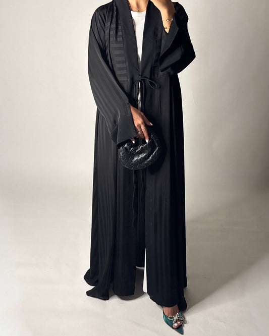 A658 - Black Striped A-CUT Abaya & Head Scarf