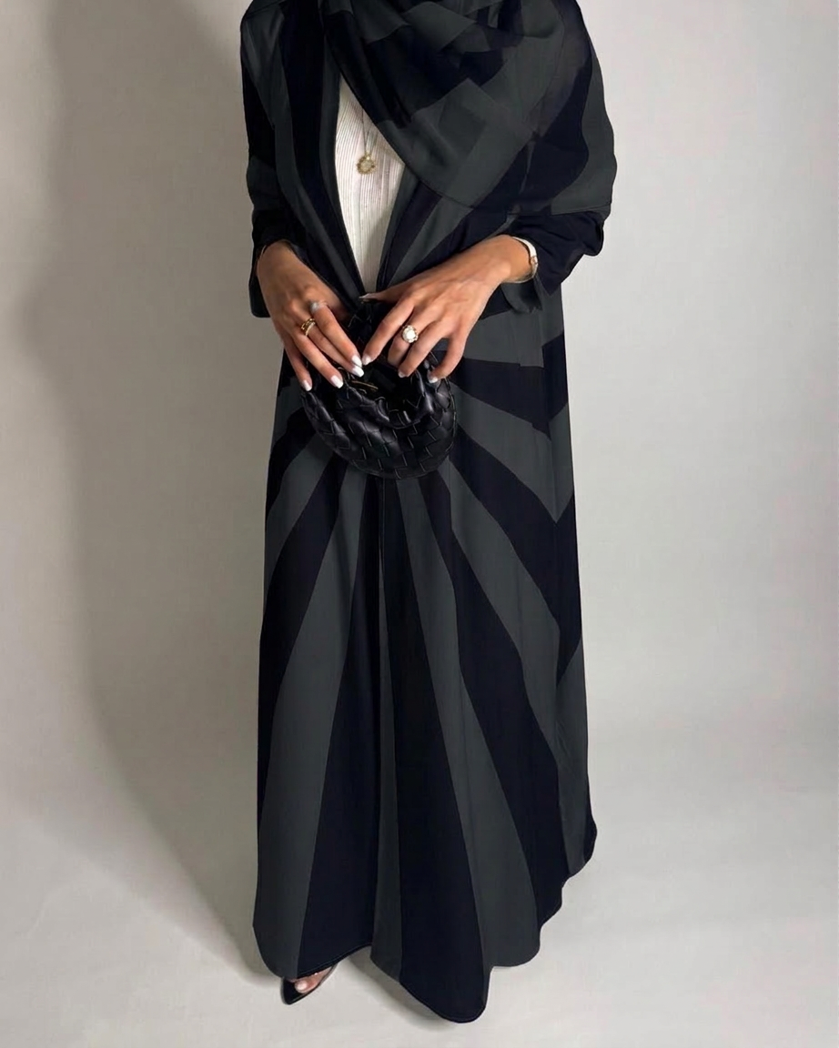 A553 - Black & Gray Zebra Pattern A-Cut Abaya & Matching Head Scarf