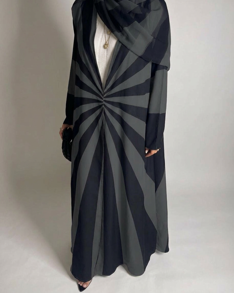 A553 - Black & Gray Zebra Pattern A-Cut Abaya & Matching Head Scarf