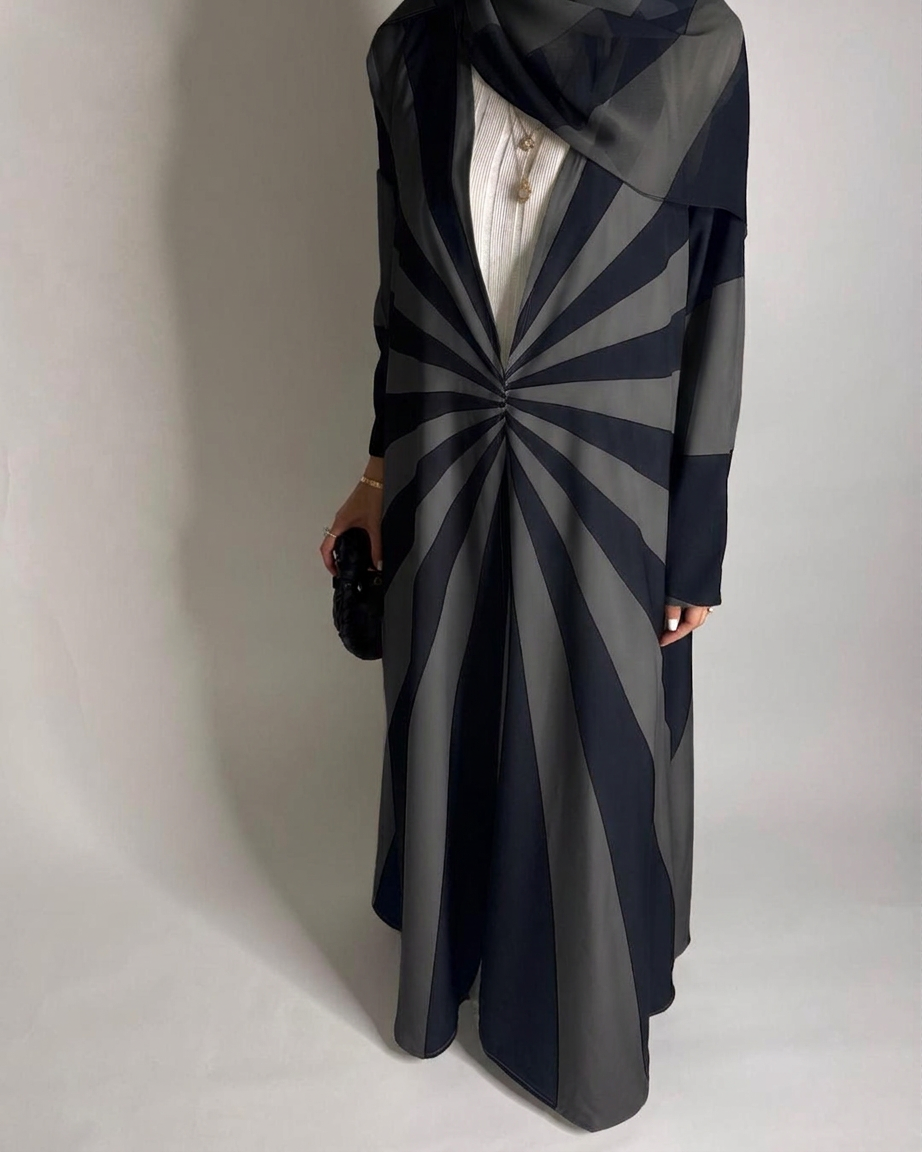 A553 - Black & Gray Zebra Pattern A-Cut Abaya & Matching Head Scarf