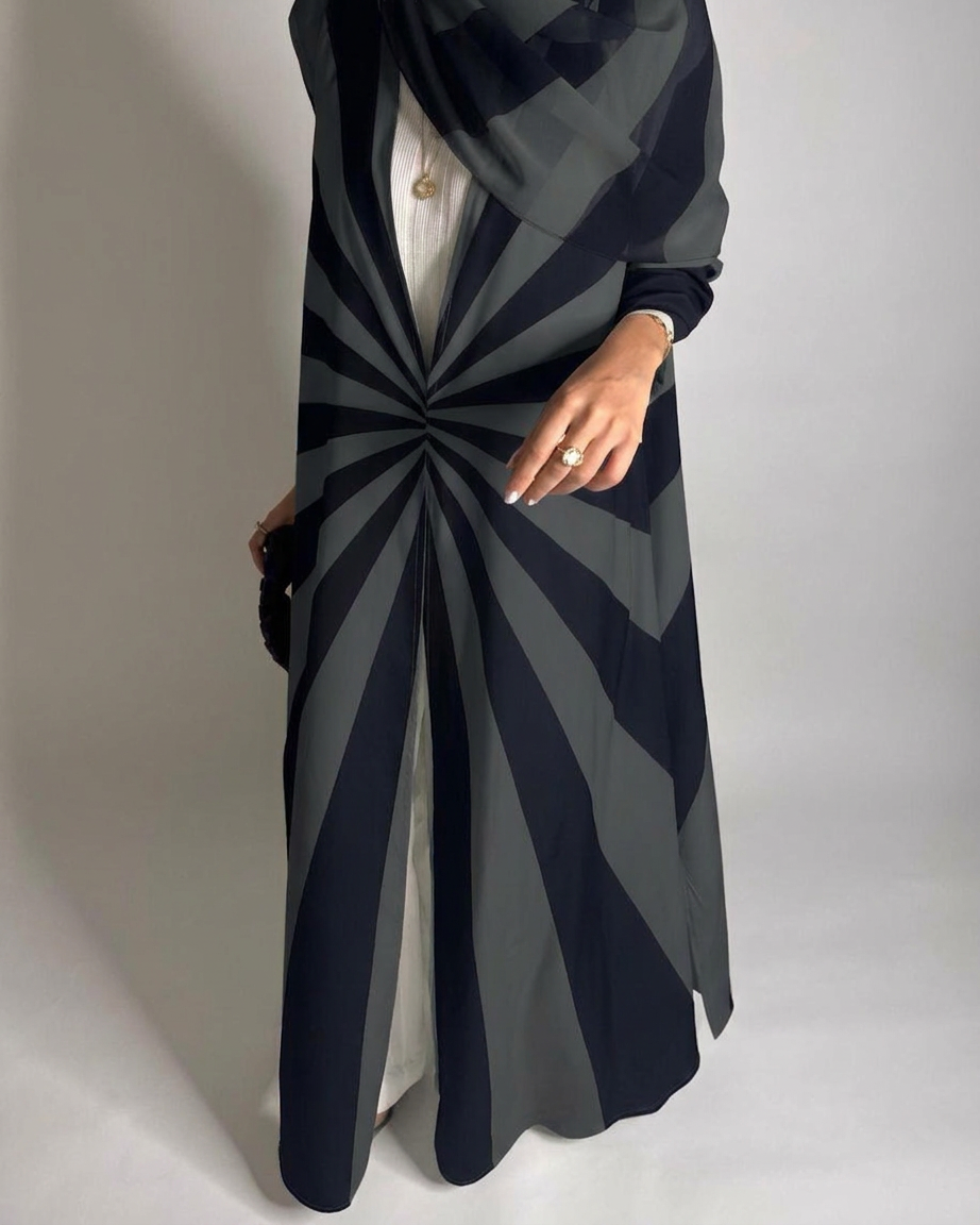 A553 - Black & Gray Zebra Pattern A-Cut Abaya & Matching Head Scarf
