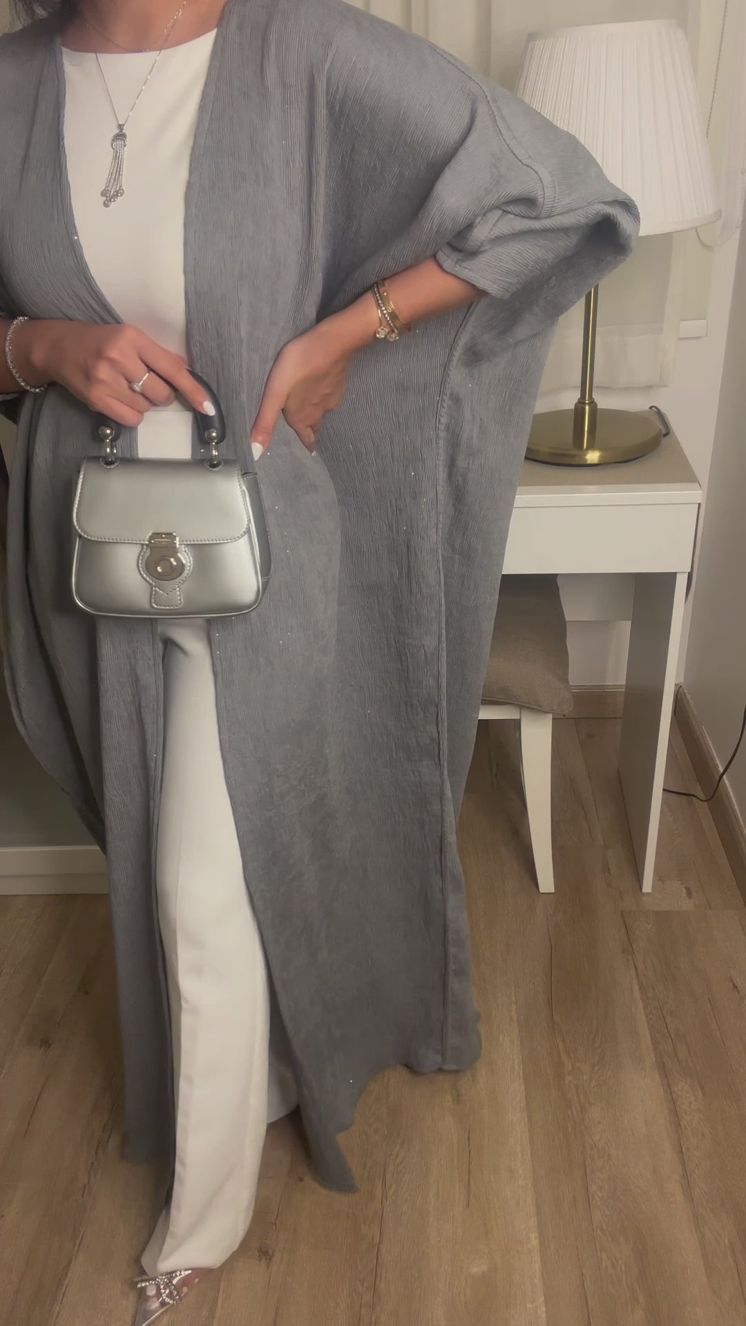 A102 - Grey Sparkly Abaya