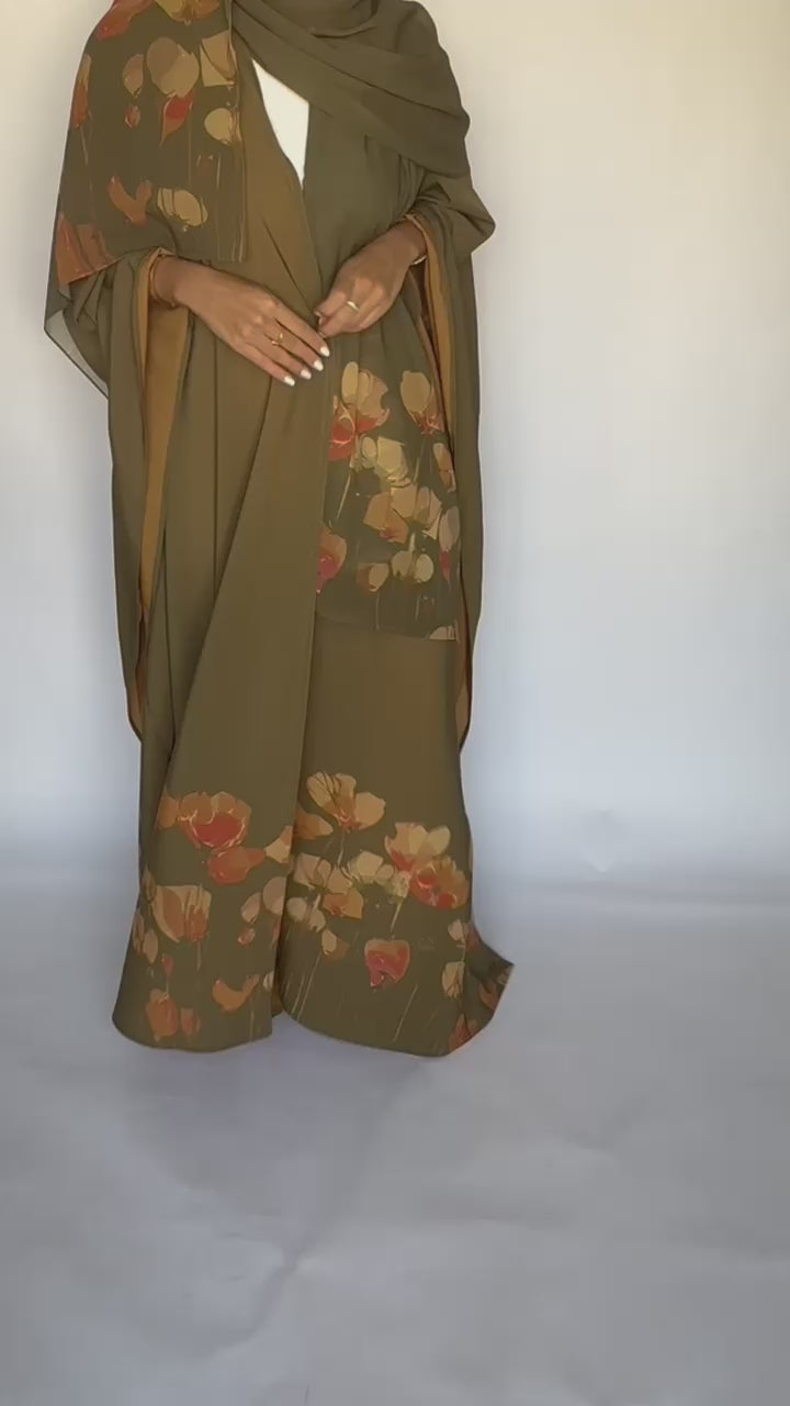 A274 - Green & Mustard Flower Abaya