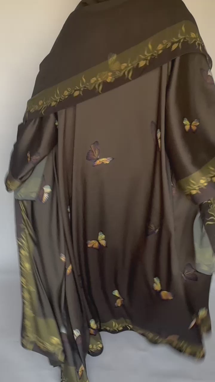 A310 - Olive Green Butterfly A-Cut Abaya